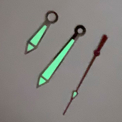 Green luminous watch hands set by B11 brand for NH35A/NH36A/4R36 movement, sizes 8/12.5mm