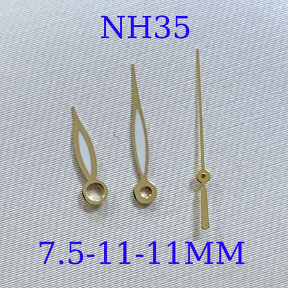 Green luminous watch hands set by B16 for NH35A/NH36A/4R36 movements, sizes 7.5/11/11mm, perfect for watch repair.