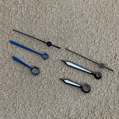 Green luminous sharp end blue and black watch hands set for NH35A/NH36 movement by B41, ideal for watch repair.