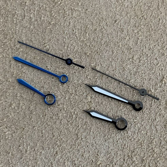 Green luminous sharp end blue and black watch hands set for NH35A/NH36 movement by B41, ideal for watch repair.