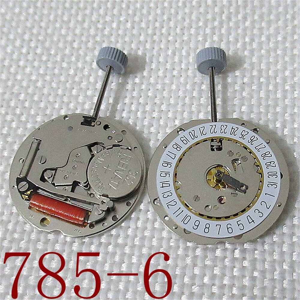 Ronda 785 Swiss quartz watch movement with date windows at 3 and 6 for precise replacements.