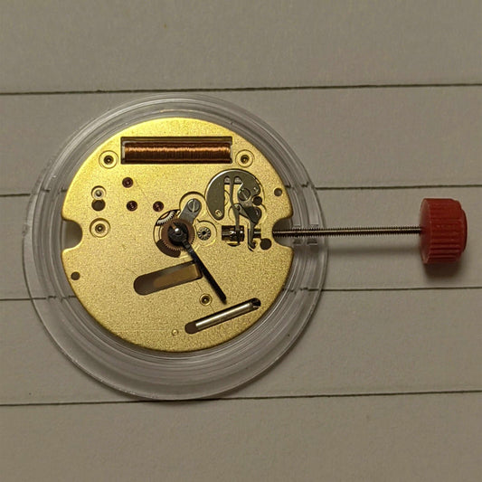 Watchmakers ISA 127 quartz movement with 2 hands, reliable replacement part for watch repair.