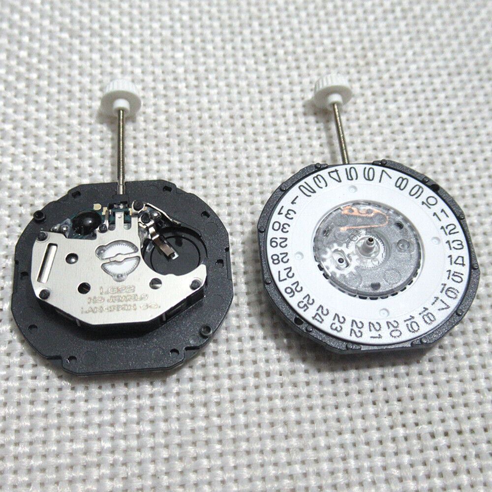 Watchmakers LG32 quartz movement with date at 3, precision repair part for watches.