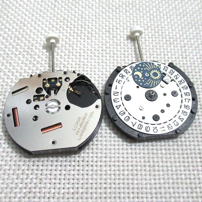 LD53X quartz watch movement with small second hand at 3, 6, and 9 o'clock for precise repairs.