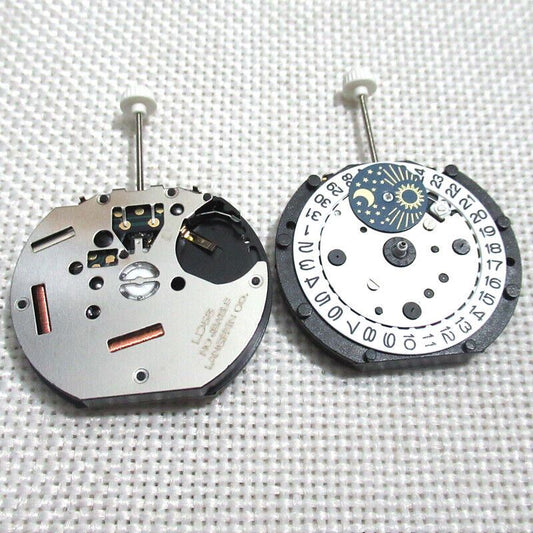 LD53X quartz watch movement with small second hand at 3, 6, and 9 o'clock for precise repairs.