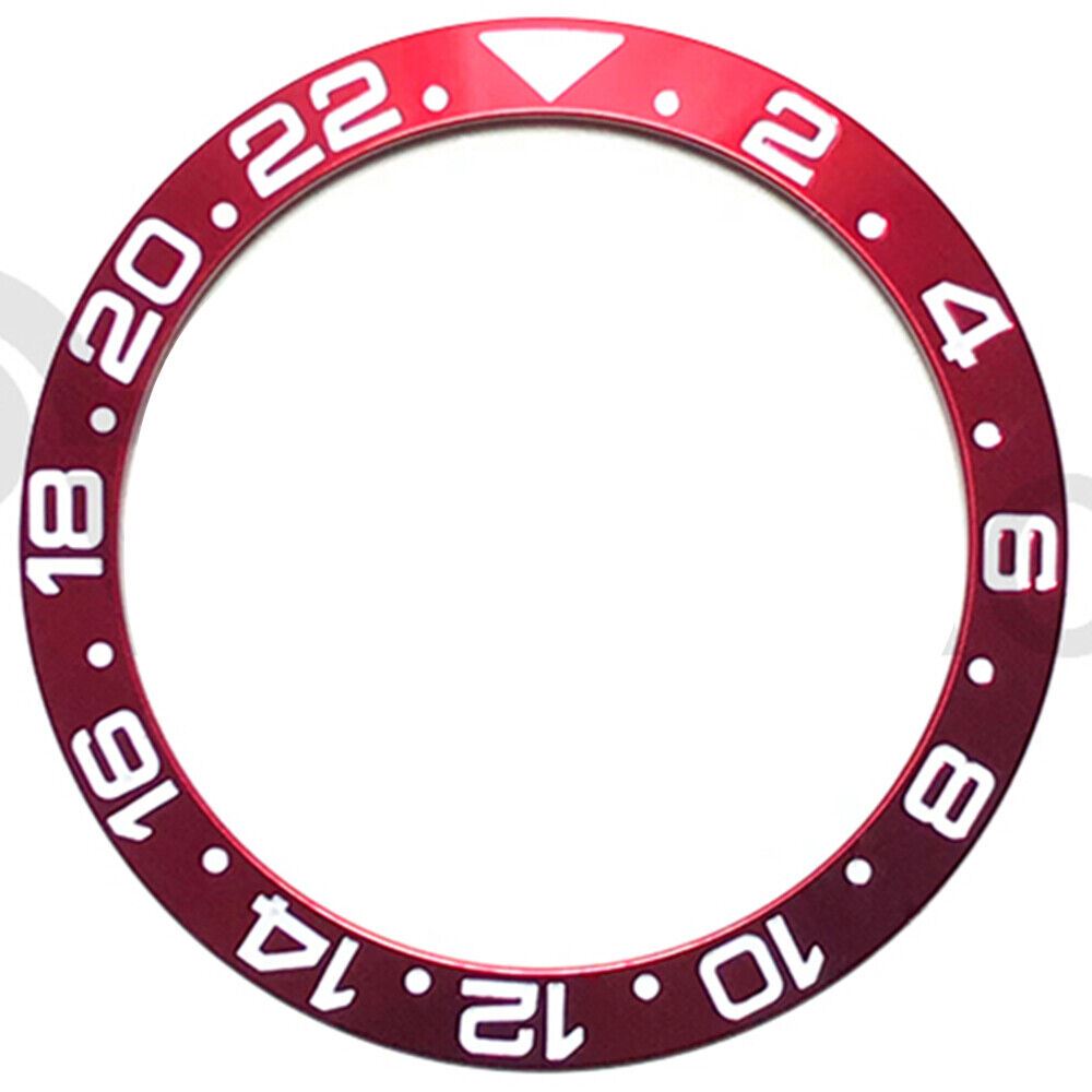 Red numerical GMT bezel insert for RLX 38mm watch, aluminum alloy, durable and stylish accessory.