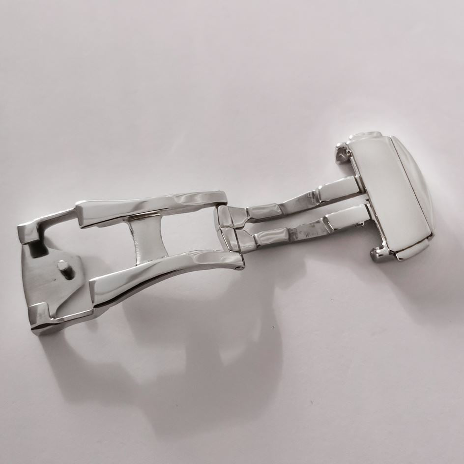 Stainless steel 20mm Omega watch buckle clasp, durable design for secure strap attachment.