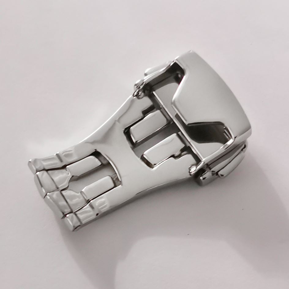 Stainless steel 20mm Omega watch buckle clasp, durable with sleek design for secure strap fit.