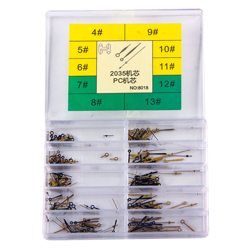 Quartz watch hands set, includes small, minute, and hour hands for 2035 movement compatibility.