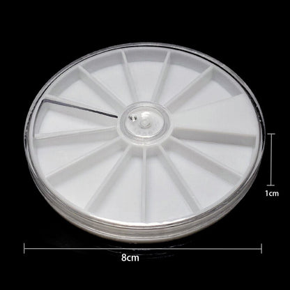 Set of 5 round 12-grid transparent PP storage containers for organizing small watch accessories.