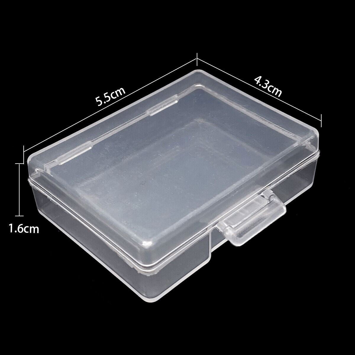 Set of 5 transparent plastic rectangle storage containers with lids, ideal for organizing small items efficiently.