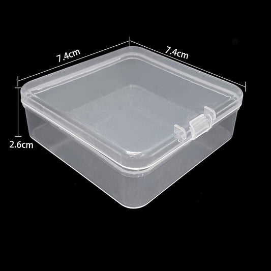 Set of 5 small 7.4cm transparent plastic storage containers for organizing watch accessories.