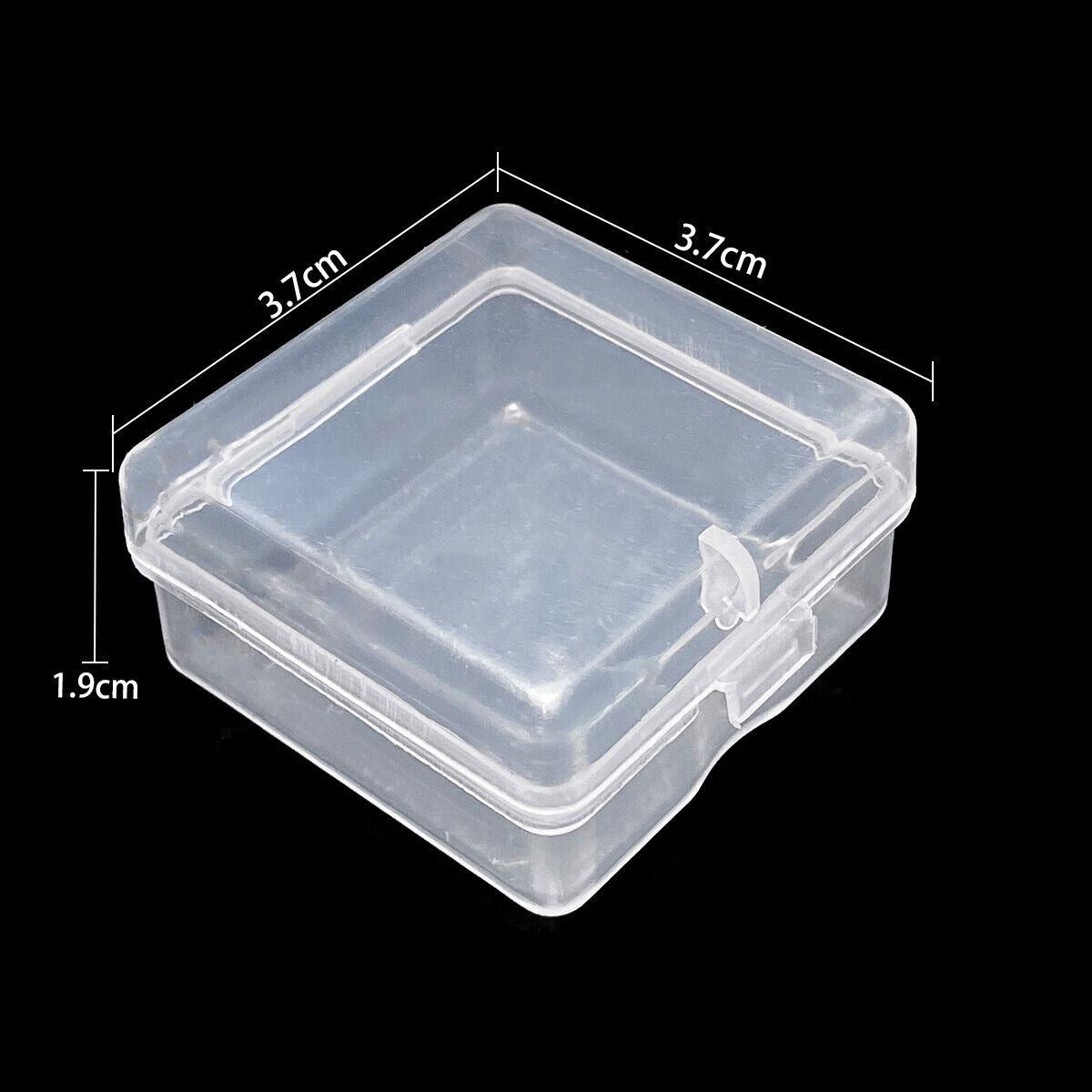 1. Clear 3.7cm square plastic storage containers with lids for organizing small items.  