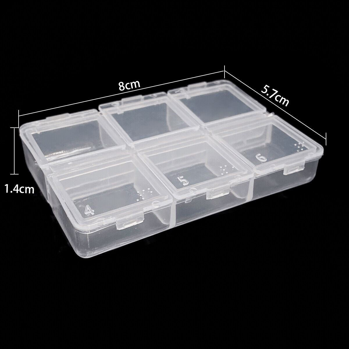 Set of 5 clear rectangular storage cases with 6 compartments, ideal for organizing small watch accessories.