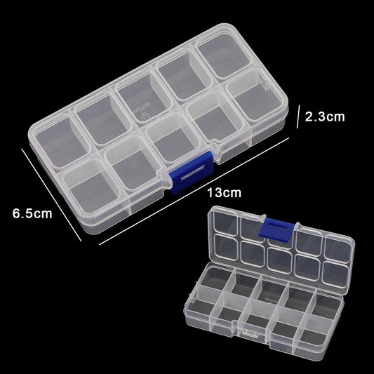 Clear 5pcs rectangle plastic storage cases with 10 grids for organizing small watch accessories efficiently.