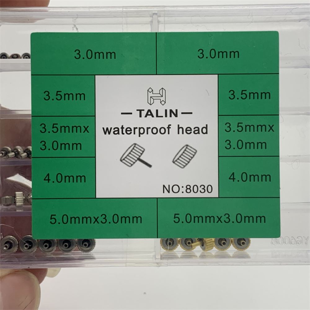 Stainless steel waterproof watch crowns assortment for precise watch repair.