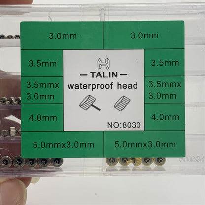 Stainless steel waterproof watch crowns assortment for precise watch repair.