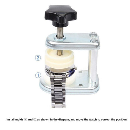 Set of 13 watch case press dies, ideal for crystal and case back repairs on multiple watch brands.