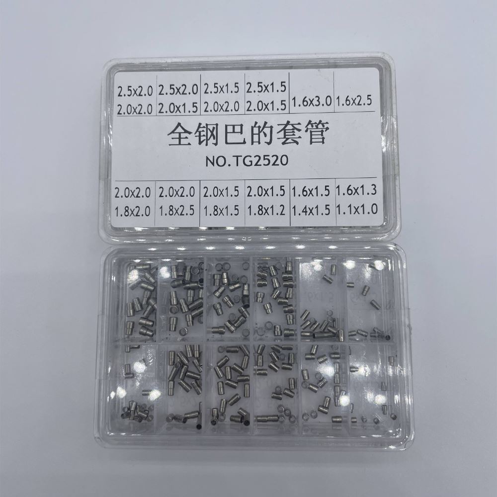 Stainless steel watch repair tools including crown tube and handle for precise watch maintenance