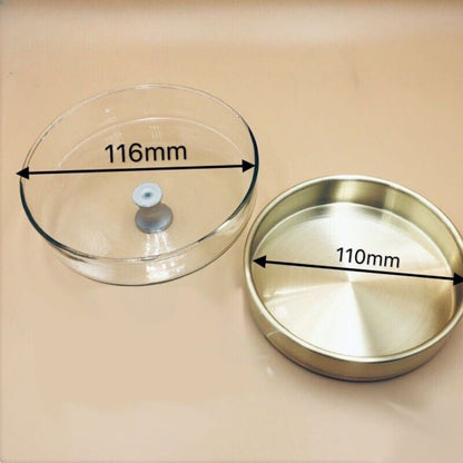 Brass watch oil benzine cup 116mm with glass anti-leak cover for precise watchmaker use.