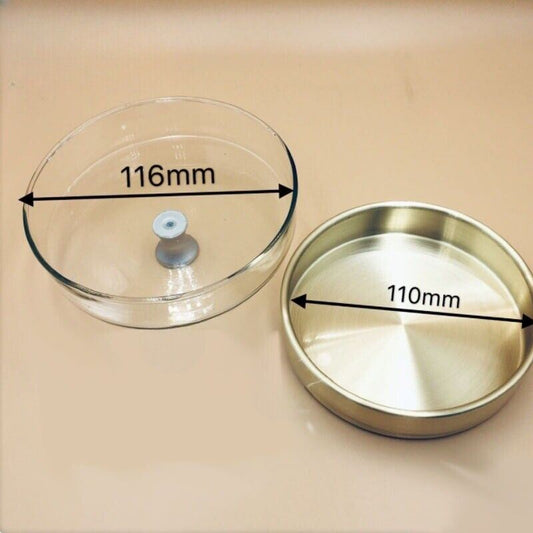 Brass watch oil benzine cup 116mm with glass anti-leak cover for precise watchmaker use.