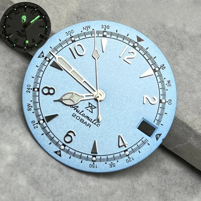 28.5mm Vintage Watch Dial Hands Green Luminous For SKX Mod Fit NH35/36 Movement