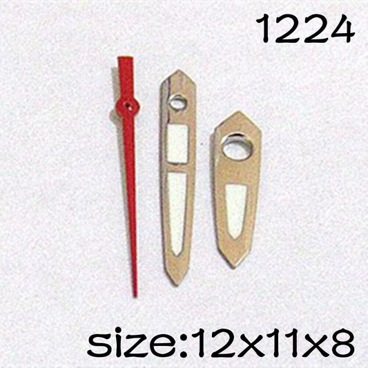 Luminous watch hands set by #1224 for Miyota 2115 movement, sizes 12mm/11mm/8mm, perfect for stylish watch repairs.