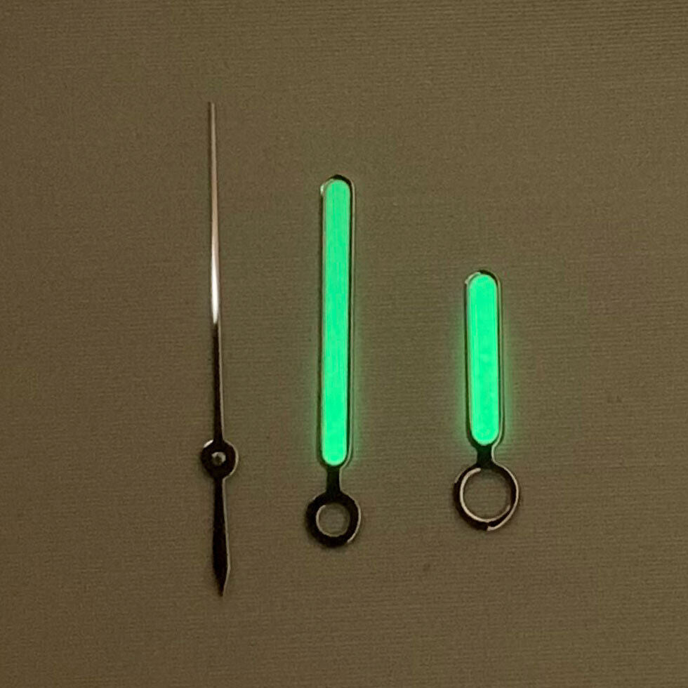 Green luminous watch hands with black trim for NH35A/NH36A movement, precision fit by BB11.