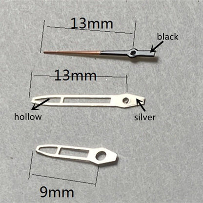 13 mm Uhrzeiger, silberner Rand, hohler Pfeil für Miyota 2315, 2035, 2036, 2115, 2305