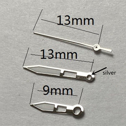13 mm Uhrzeiger, silberner Rand, grüne Leuchtmasse für Miyota 2315 2035 2036 2115 2305