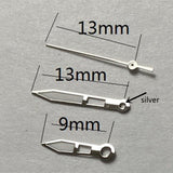 13mm Watch Hands Silver Trim Green Lume for Miyota 2315 2035 2036 2115 2305