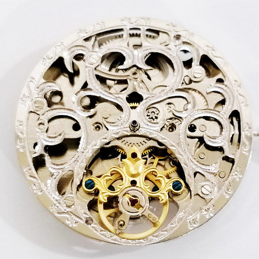 Dandong Silver carved automatic watch with mechanical movement and hollow design, stylish accessory.
