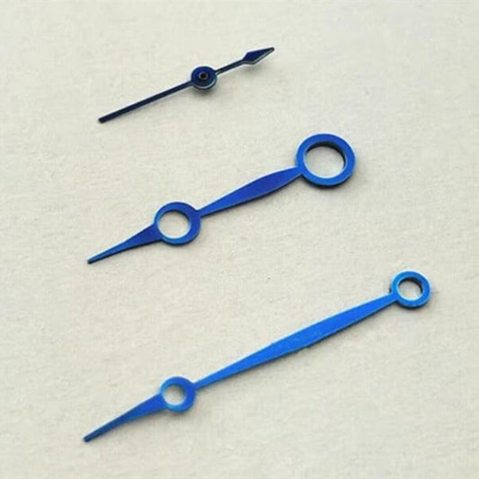 Navy blue No Lume watch hands for Seagull ST3600/ST3621 and ETA6497/6498 movements, precision design.