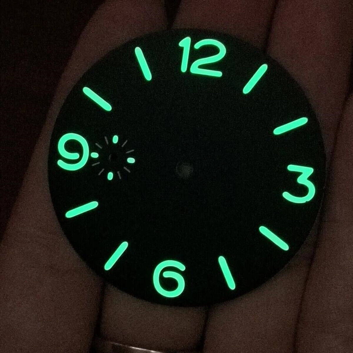 39mm green luminous watch dial with numeral markers for ETA 6497/6498 movement.