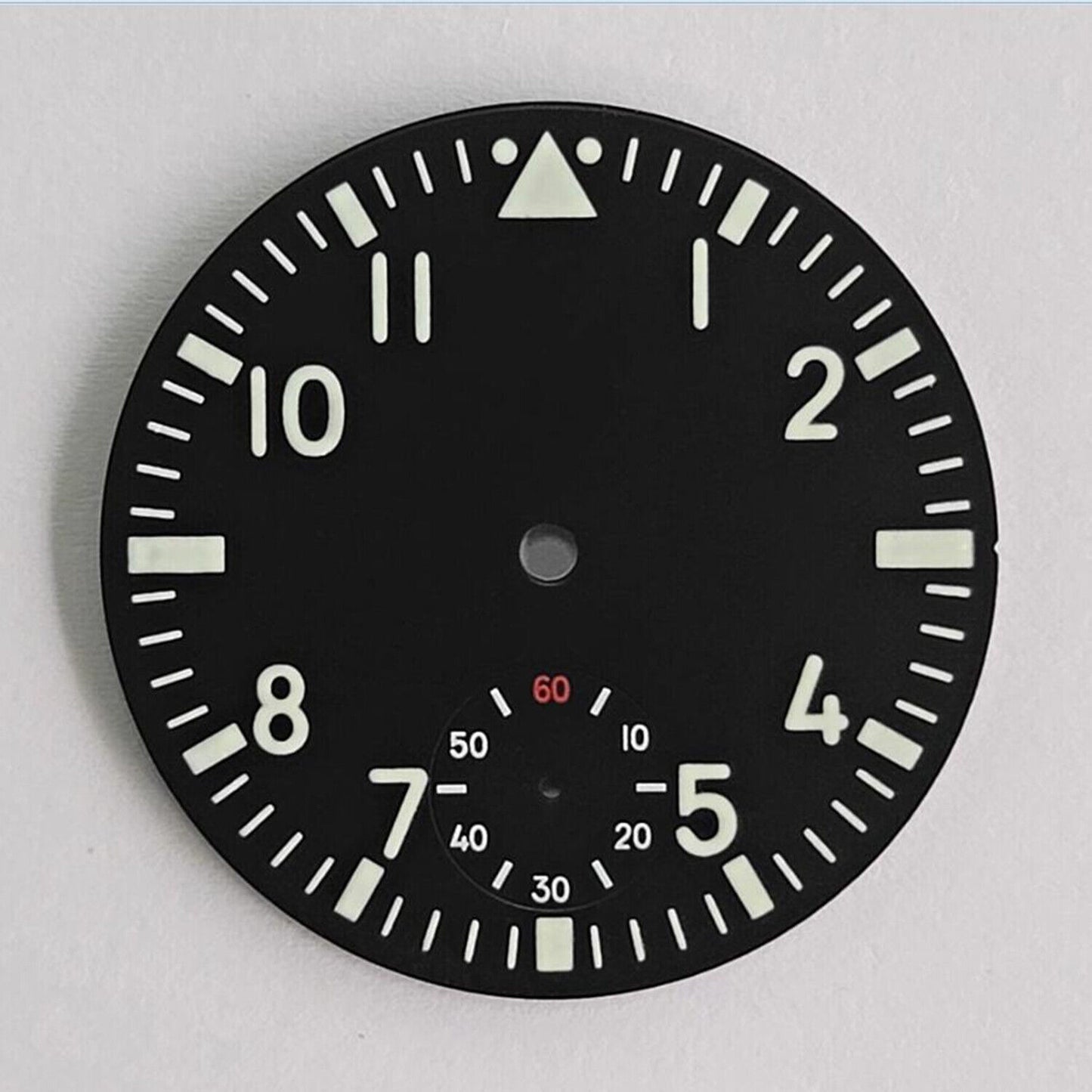 Pilot 38.9mm vintage green lume watch dial for ETA 6498/ST3621 movement, classic design.