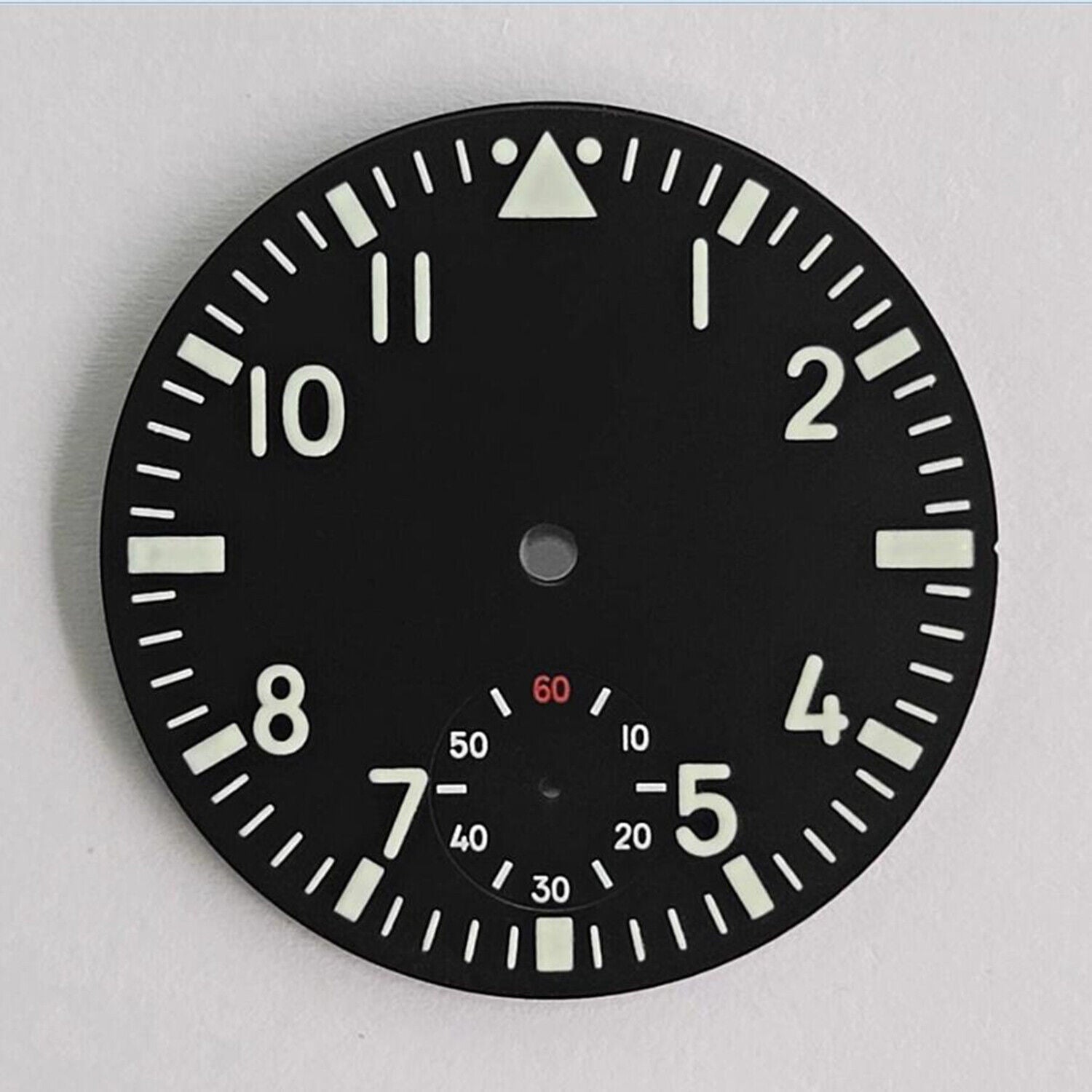 Pilot 38.9mm vintage green lume watch dial for ETA 6498/ST3621 movement, classic design.