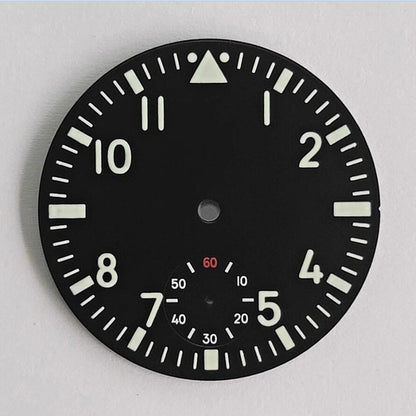 Pilot 38.9mm vintage green lume watch dial for ETA 6498/ST3621 movement, classic design.