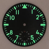 38.9mm Pilot Vintage Green Lume Watch Dial Suitable for ETA 6498/ST3621 Movement