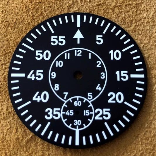 Two Circles Pilot Vintage Green Lume watch dial with detailed markings for ETA 6498/ST3621 movements.