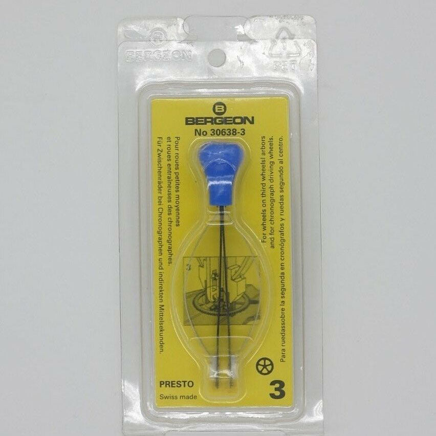 Bergeon 30638-3 precision tool for removing 3rd wheel and chronograph watch hands efficiently.
