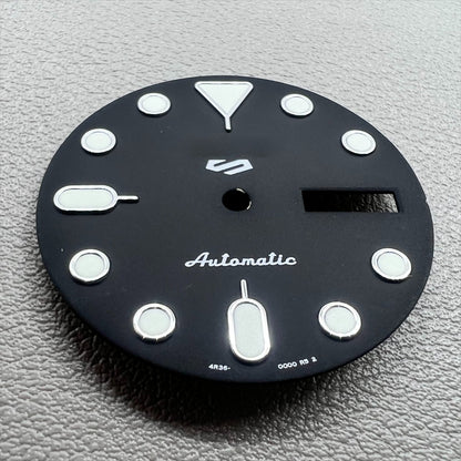 Schwarzes Zifferblatt mit gr�nem Leuchtindex und silbernem Rahmen f�r Nail Datejust NH35 Uhr Zubeh�r.