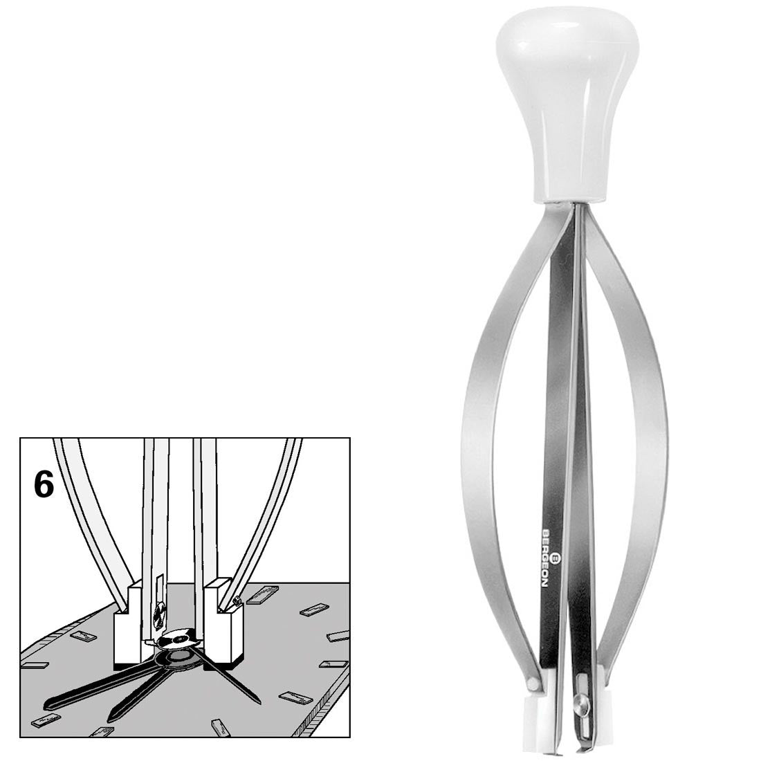 Bergeon 30670-6 curved dial tool for precise watch second hand removal in watch repair.