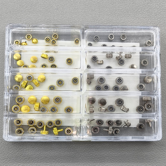 Assortment 100 PIECES/Box Stainless Steel Waterproof Watch Crown Set