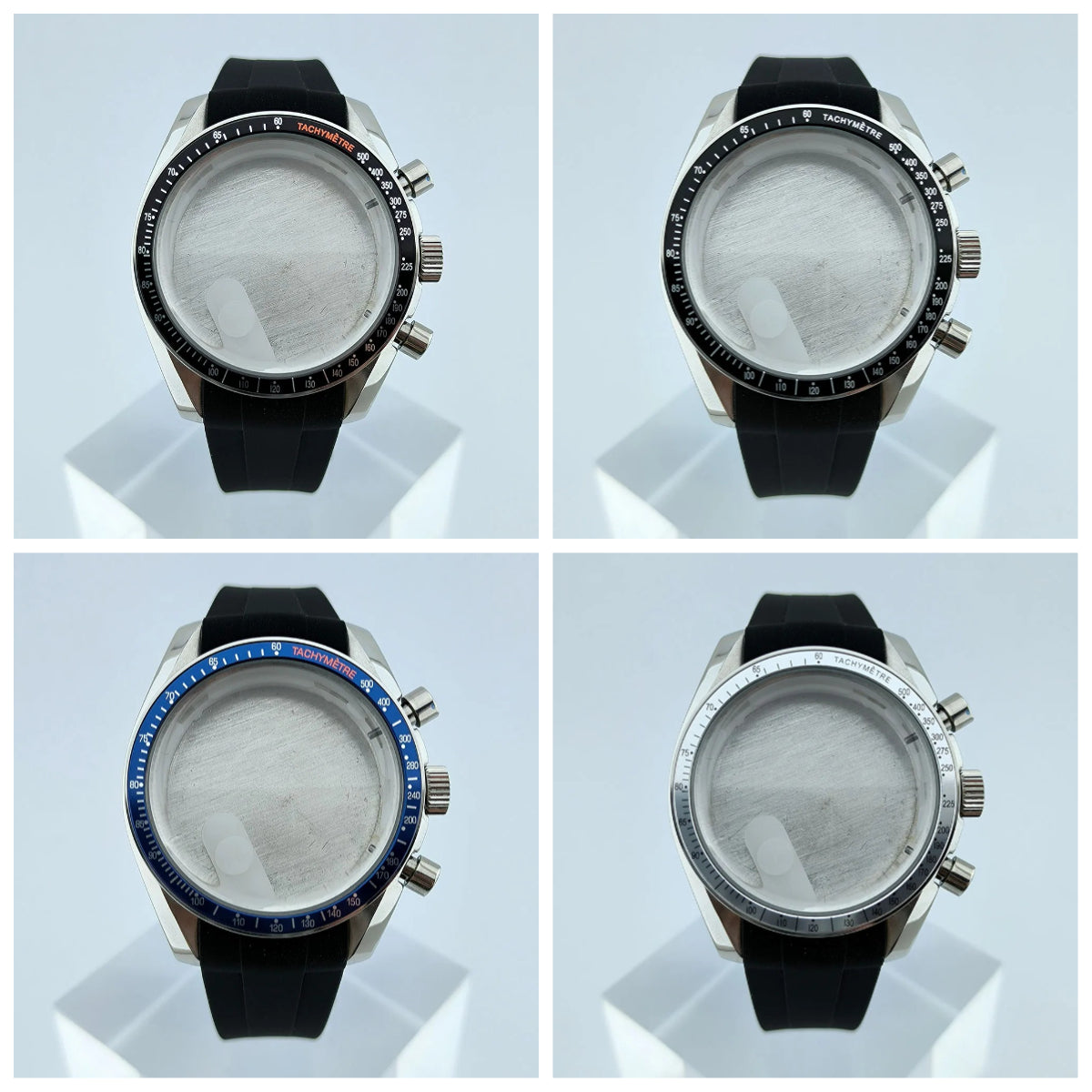 Stainless Steel Watch Case Sapphire Glass Rubber Strap Fit 32.5mm Dial for VK63