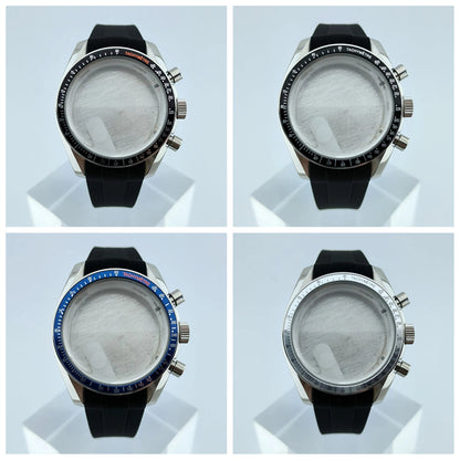 Stainless Steel Watch Case Sapphire Glass Rubber Strap Fit 32.5mm Dial for VK63