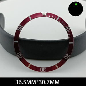 36.5/30.7mm Green Lume Aluminum Dark Red Watch Bezel Slope White Font