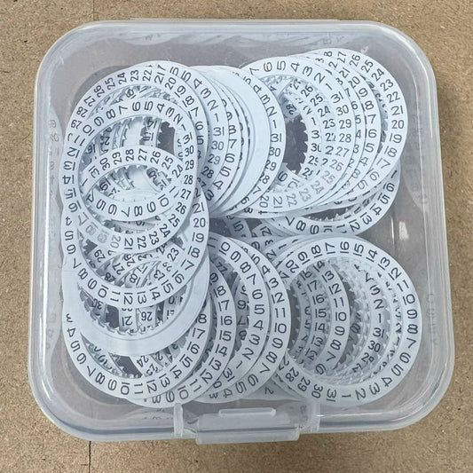 Set of 5 white date disk wheels for Miyota 8200 8215 watch movements, precise and durable replacement parts.