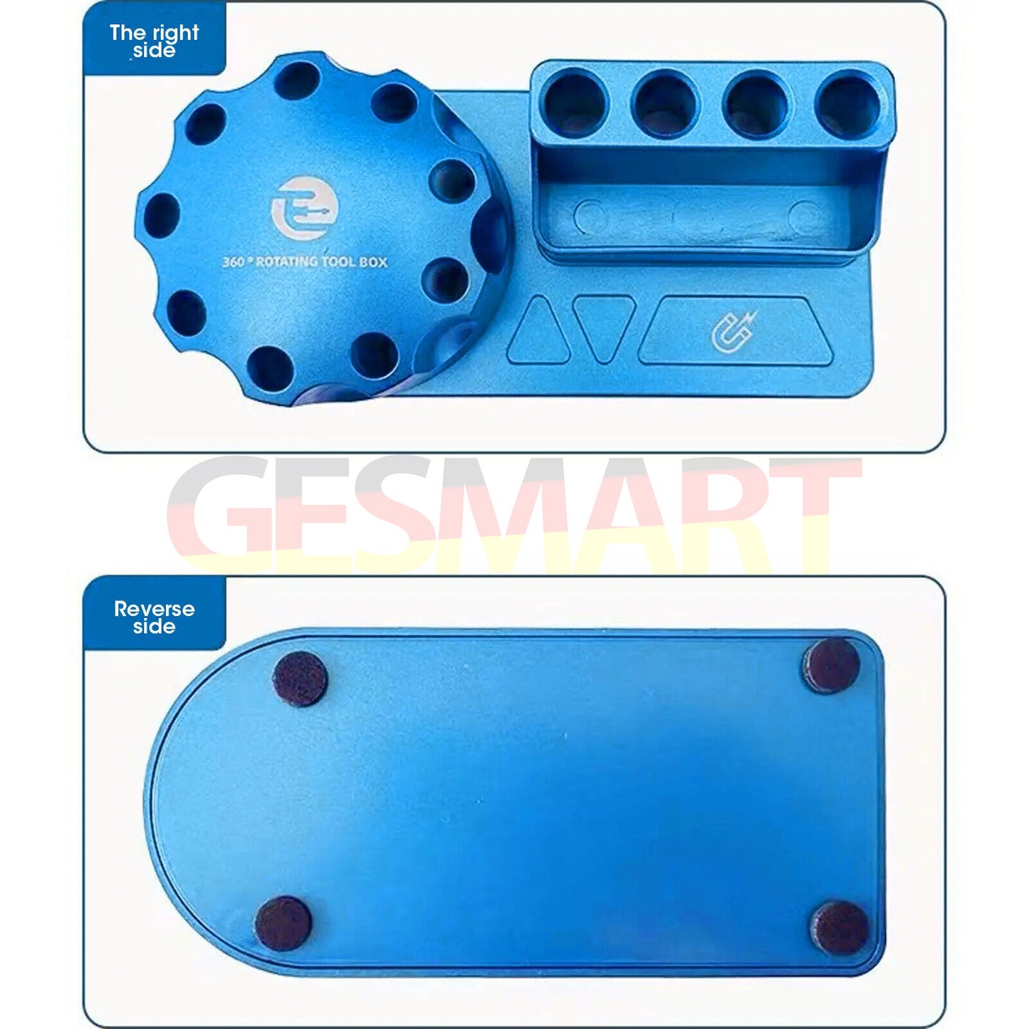 Repair tools storage box, featuring compartments for screwdrivers, pliers, and vices to keep workspace organized.