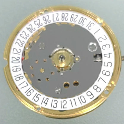 Swiss Made ETA F03.115 quartz watch movement with three hands and date at 6, precision timekeeping component.
