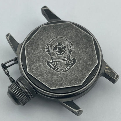 Black Kettle watch crown 28.5mm vintage style, compatible with NH35 NH36 movements, matte finish by Kettle.